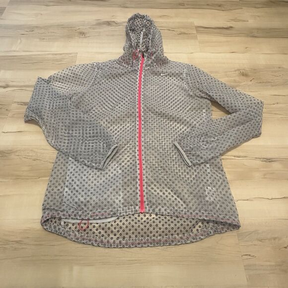 Nike Run Women Large Full Zip Lightweight Jacket Opaque Clear Translucent - Picture 1 of 11